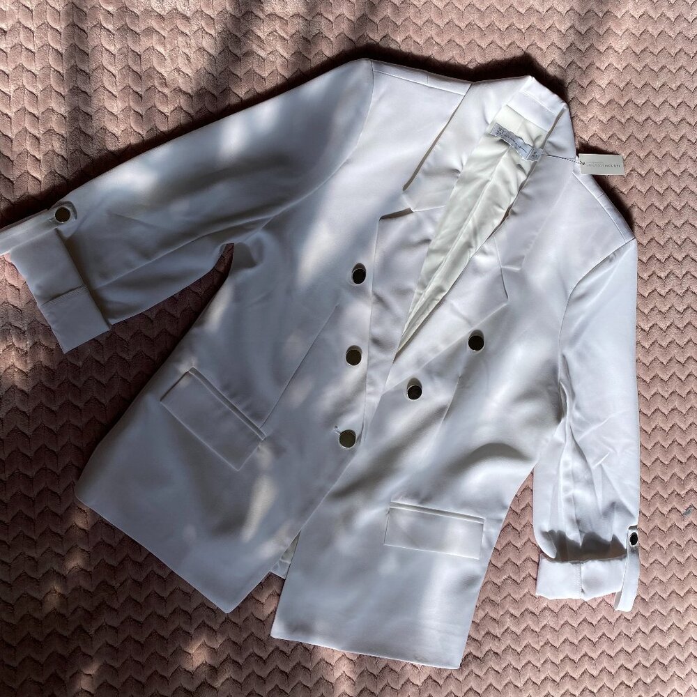 New York and Company White Blazer Silver Buttons M